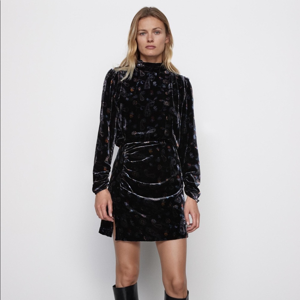 NWT Zara Velvet Paisley Dress